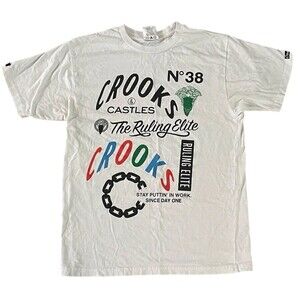 Crooks & Castles Men's White T-Shirt Medusa The Ruling Elite Short Sleeve Tee
